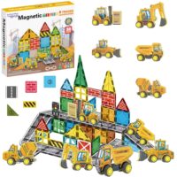 Woopie magnetinių kaladėlių rinkinys su statybinėmis transporto priemonėmis