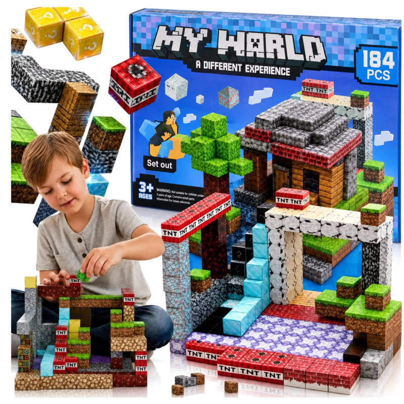 Magnetinės minecraft kaladėlės 184vnt