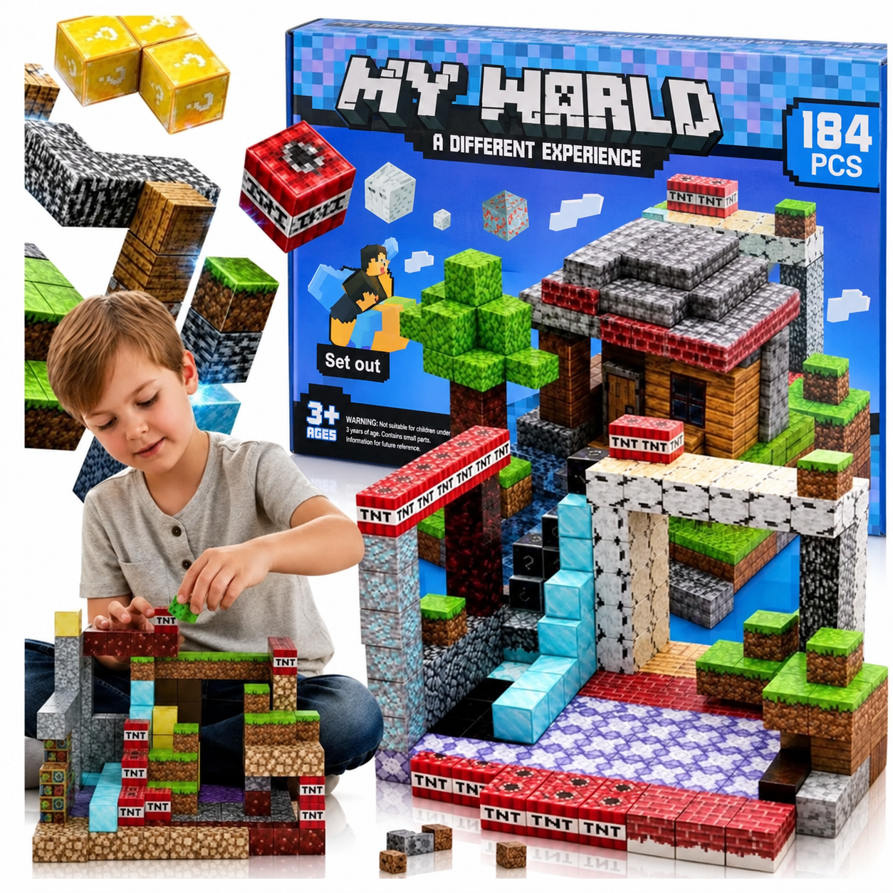 Magnetinės minecraft kaladėlės 184vnt Magnetinės minecraft kaladėlės 184vnt