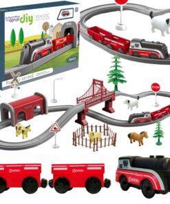 WOOPIE Electric Queue Set Locomotive Track Farm Animals 70 vnt.