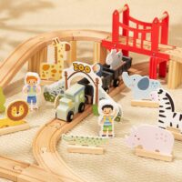 WOOPIE GREEN medinis „Zoo“ traukinio rinkinys XL – magnetinis traukinio bėgių rinkinys