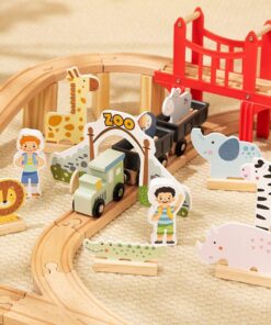 WOOPIE GREEN medinis „Zoo“ traukinio rinkinys XL – magnetinis traukinio bėgių rinkinys