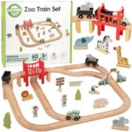 WOOPIE GREEN medinis „Zoo“ traukinio rinkinys XL – magnetinis traukinio bėgių rinkinys