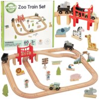 WOOPIE GREEN medinis „Zoo“ traukinio rinkinys XL – magnetinis traukinio bėgių rinkinys
