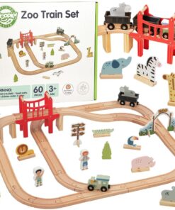 WOOPIE GREEN medinis „Zoo“ traukinio rinkinys XL – magnetinis traukinio bėgių rinkinys