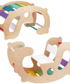 WOOPIE GREEN medinis vaivorykštės rokeris ir tiltas 2in1 Montessori