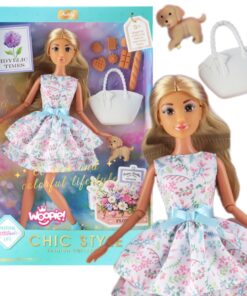 WOOPIE ROYAL Lėlė Lelija 30 cm Pavasario suknelė Aksesuarai Šuo Piknikas