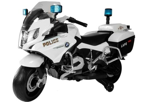 BMW baltas policijos motociklas – elektrinis vaikų motoroleris