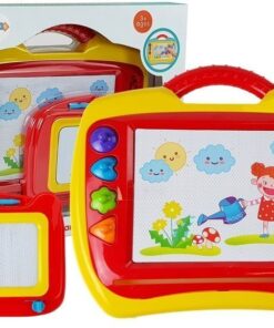 Dviejų magnetinių piešimo lentų rinkinys su antspaudais – mėlyna ir geltona