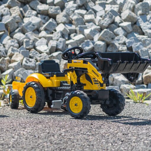 FALK Komatsu pedalinis traktorius su ekskavatoriaus kaušu ir priekaba