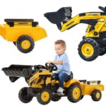 FALK Komatsu pedalinis traktorius su ekskavatoriaus kaušu ir priekaba