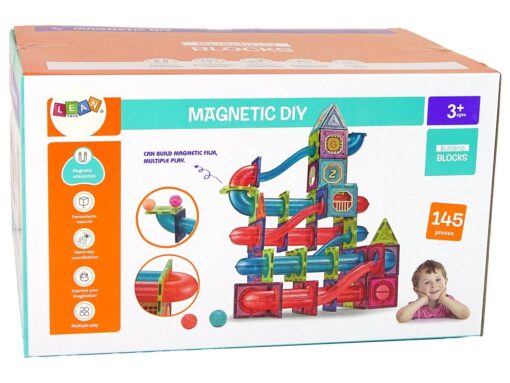 Magnetinės 3D kaladėlės su kamuoliukų trasa