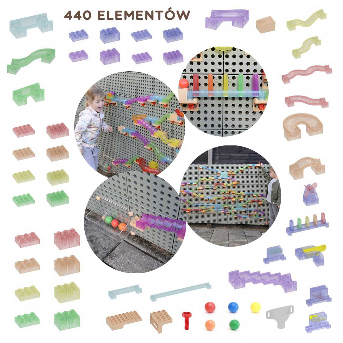Masterkidz kamuoliukų trasos konstravimo rinkinys STEM lentai 440 dalių Masterkidz kamuoliukų trasos konstravimo rinkinys STEM lentai 440 dalių