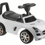 Mercedes-Benz SLS AMG White – vaikiška stumiama paspiriama mašinėlė (balta)