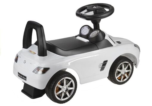 Mercedes-Benz SLS AMG White – vaikiška stumiama paspiriama mašinėlė (balta)