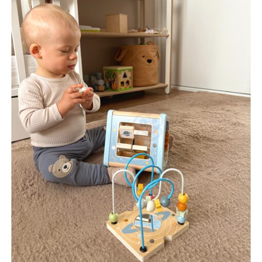 TOOKY TOY Medinė kosminė aktyvumo kubo dėžutė