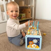 TOOKY TOY Medinė kosminė aktyvumo kubo dėžutė