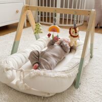 Tooky Toy medinis baby gym su 3 sensoriniais žaislais