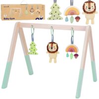 Tooky Toy medinis baby gym su 3 sensoriniais žaislais