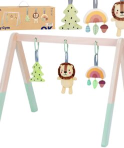 Tooky Toy medinis baby gym su 3 sensoriniais žaislais