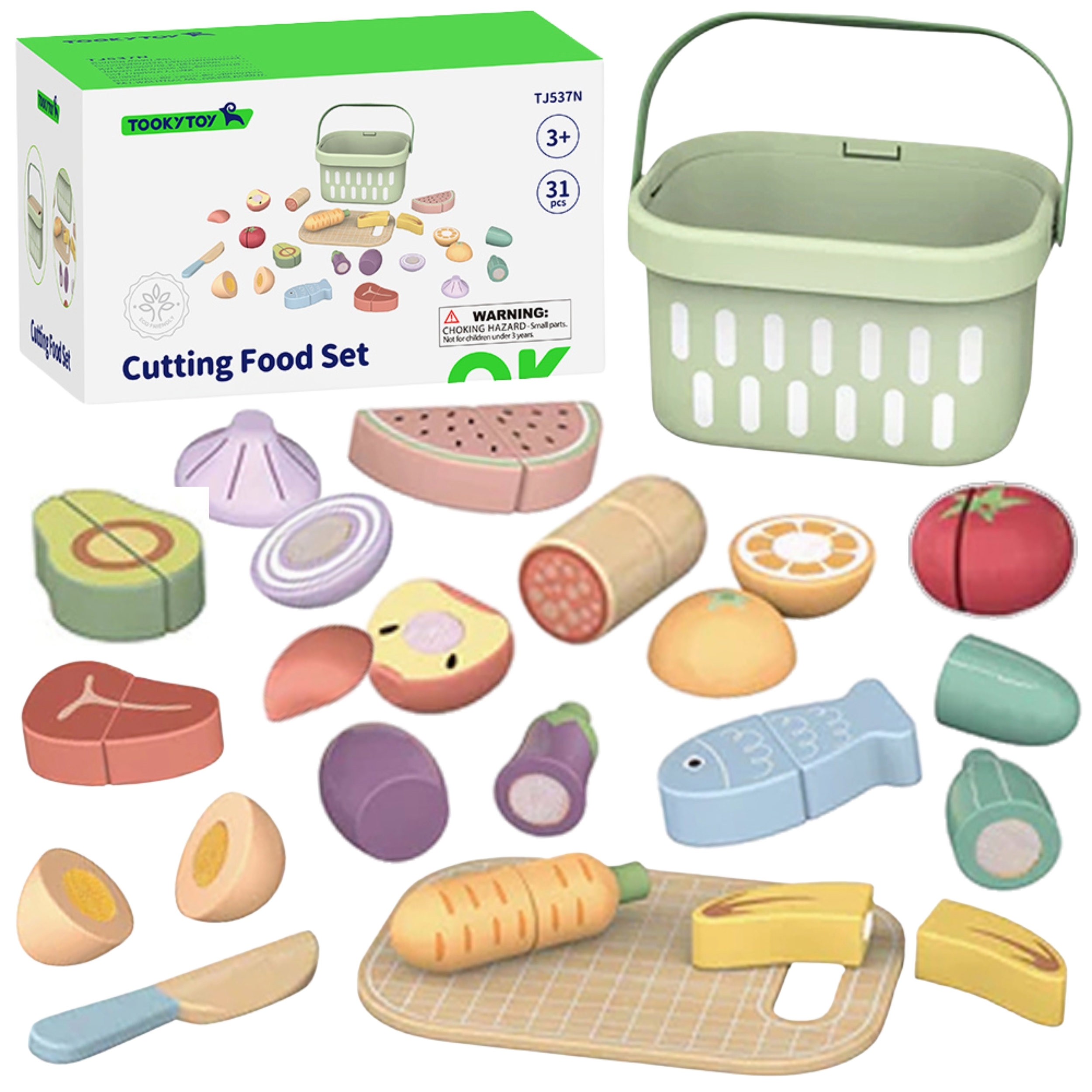 Tooky Toy koka ēdienu griešanas komplekts Tooky Toy medinis maisto pjaustymo rinkinys