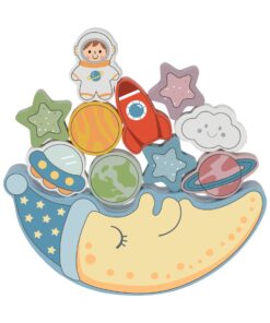 Tooky Toy medinis žaidimas „Miegantis mėnulis“ – balansavimas ir vėrimas viename rinkinyje