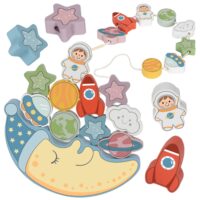 Tooky Toy medinis žaidimas „Miegantis mėnulis“ – balansavimas ir vėrimas viename rinkinyje