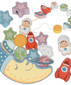 Tooky Toy medinis žaidimas „Miegantis mėnulis“ – balansavimas ir vėrimas viename rinkinyje