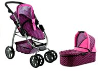 2in1 lėlių vežimėlis Alice – rožinis su juodais taškeliais