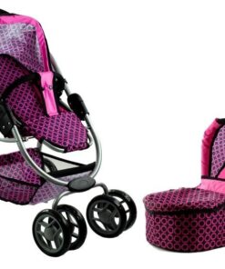 2in1 lėlių vežimėlis Alice – rožinis su juodais taškeliais