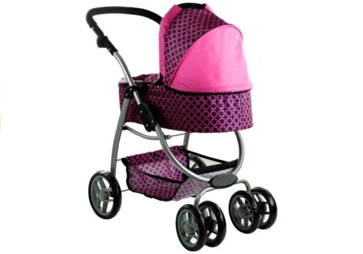 2in1 lėlių vežimėlis Alice – rožinis su juodais taškeliais