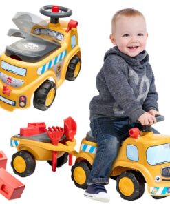 Falk JCB statybinis stumdomas sunkvežimis su priekaba ir smėlio įrankiais