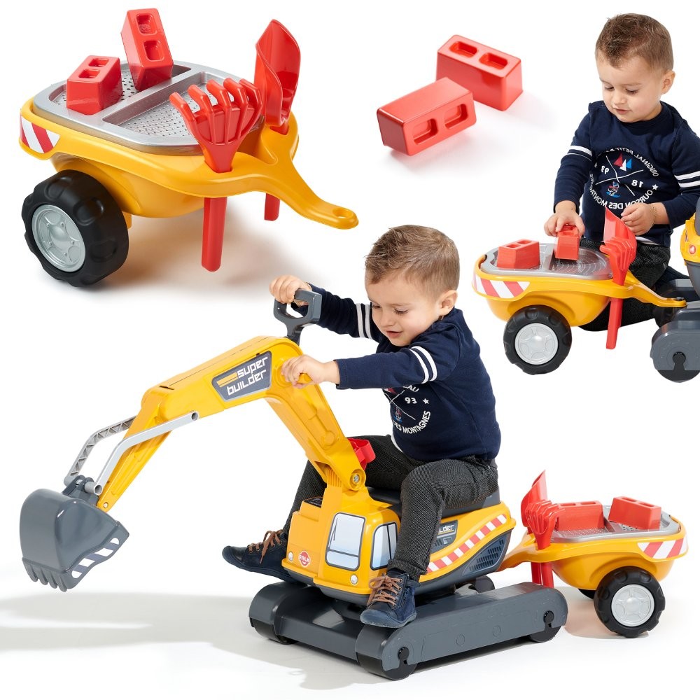 Falk Super Builder ekskavatorius–stumdukas su priekaba ir smėlio įrankiais Falk Super Builder ekskavatorius–stumdukas su priekaba ir smėlio įrankiais