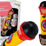 Geltonai juodas karaoke mikrofonas su įrašymo funkcija