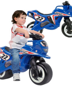 INJUSA mėlynas paspiriamas motociklas – stabilus ir saugus pirmasis vaiko motociklas