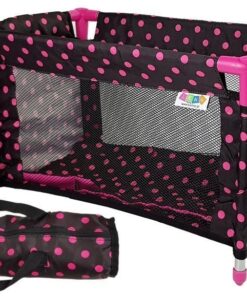 Lėlių lovytė „Alice“ – juoda su rožine patalyne ir taškuotu dizainu