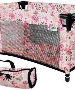 Lėlių lovytė „Alice“ – rožinė su gėlytėmis