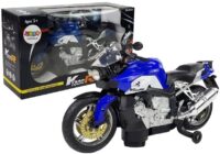 Mėlynas motociklas su baterijomis – šviesos