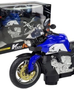Mėlynas motociklas su baterijomis – šviesos