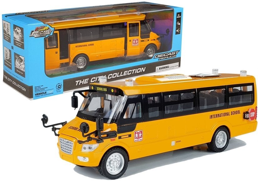 Metalinis mokyklinis autobusas su trinties pavara – „Die-Cast“ modelis su šviesomis ir garsais Metalinis mokyklinis autobusas su trinties pavara – „Die-Cast“ modelis su šviesomis ir garsais