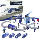 Policijos miesto traukinio rinkinys su bėgiais ir 5 transporto priemonėmis