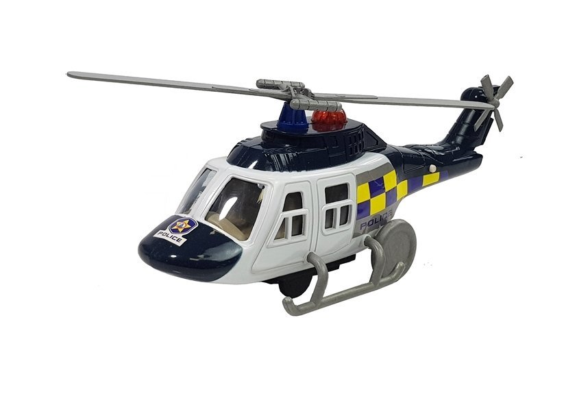 Politsei eriteenistuste komplekt - helikopter, auto ja mootorratas tulede ja helidega