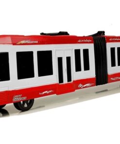 Raudonas lankstus autobusas su frikcine pavara