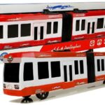 Raudonas lankstus autobusas su frikcine pavara