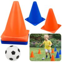 Rinkinys treniruotėms skirtų kūgelių su kamuoliu (mėlyni–oranžiniai)