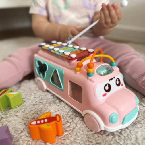 WOOPIE BABY muzikinis automobilių rūšiuoklis su cimbalais – rožinis.