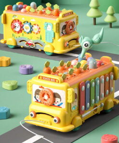 WOOPIE KŪDIKIO Interaktyvus Montessori autobusas – edukacinis žaislas 6 in 1 su plaktuku ir būgnais
