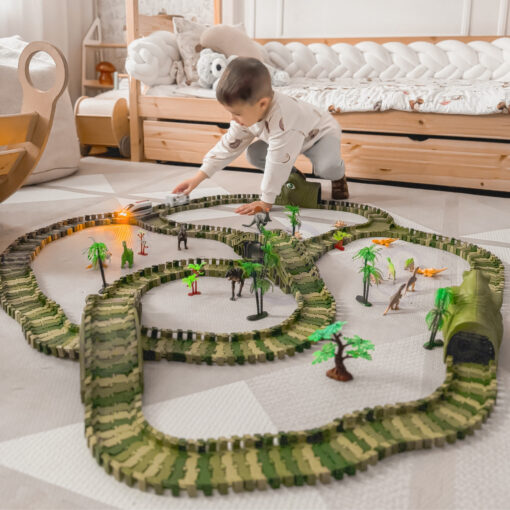 WOOPIE XXL dinozaurų lenktynių trasa – 240 detalių rinkinys