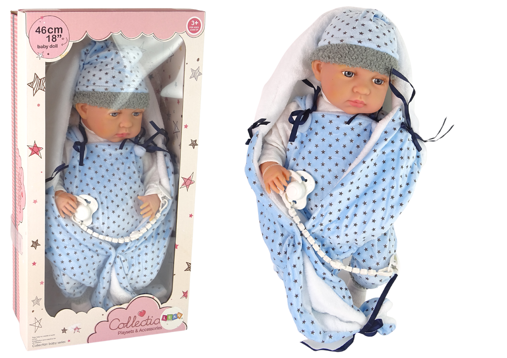 Sweet Baby nukk sinise luti ja t&auml;htedega tekiga, 46 cm