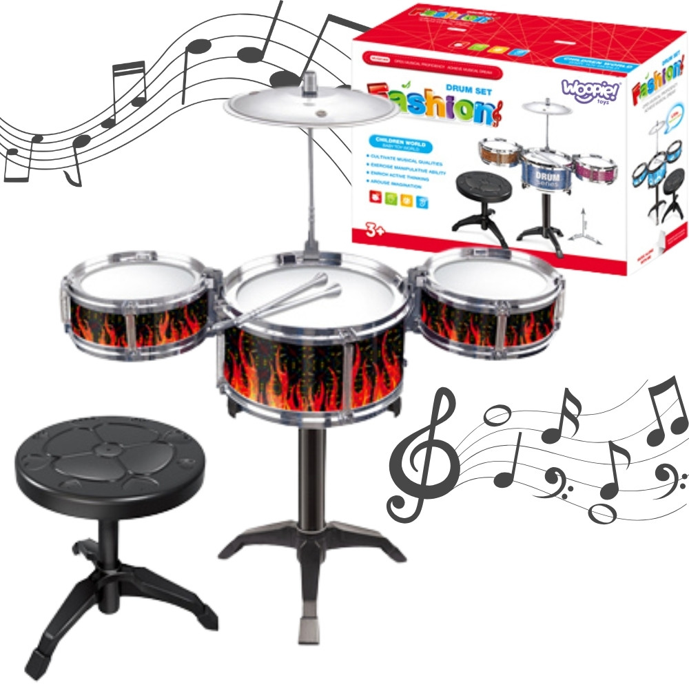 WOOPIE laste trummikomplekt (3 trummi + 1 taldrik + taburet)